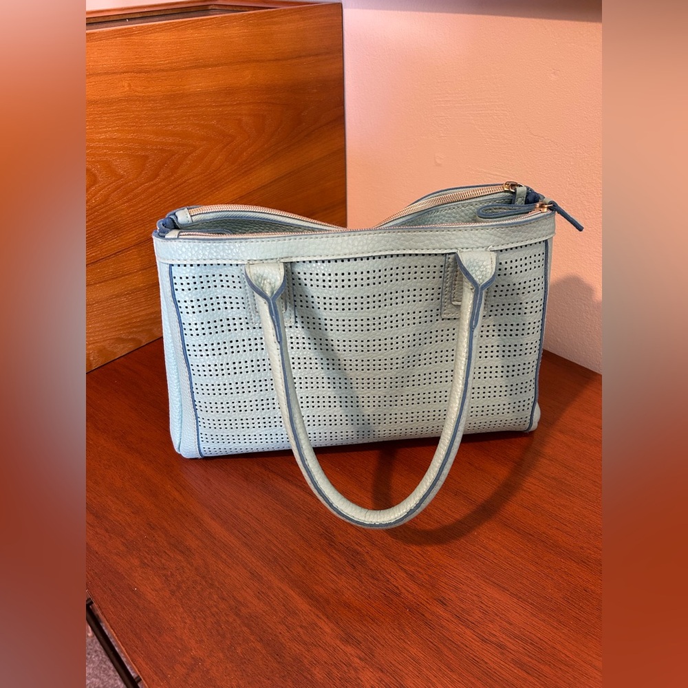 Robin’s Egg Blue Clarks Bag with Cutouts and Zipper Pockets - Picture 3 of 12